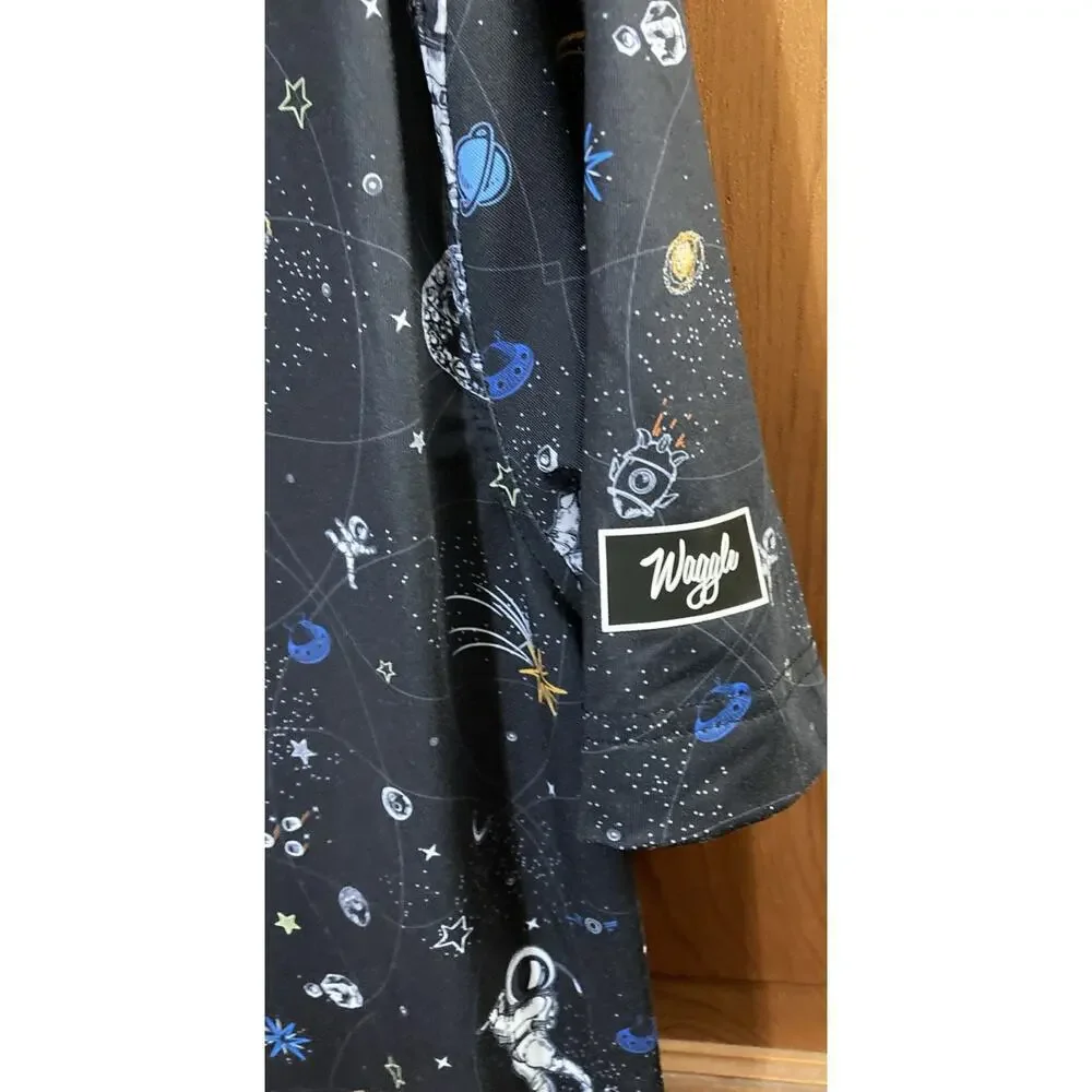 Waggle Golf Polo Shirt Mens L Black Astronaut Space Print Mission Albatross‎ - Picture 4 of 8